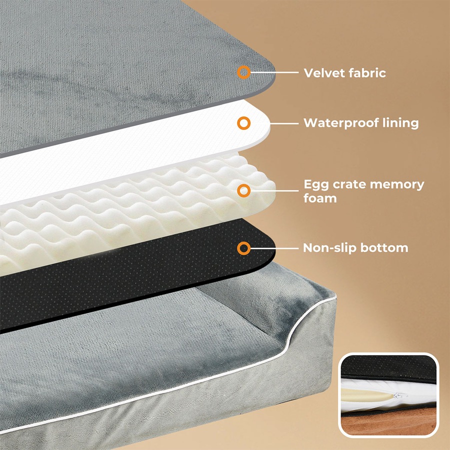 Pawz Orthopedic Dog Bed Memory Foam Cushion Cat Calming Mattress Washable M Grey