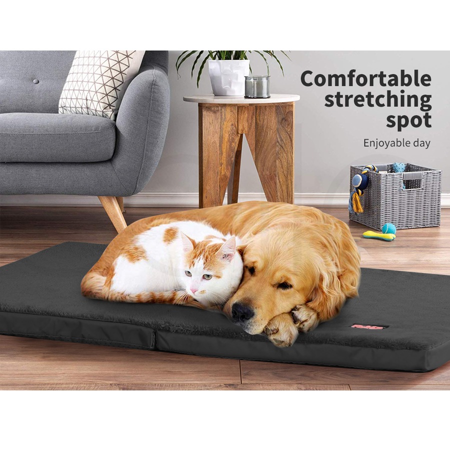 Pawz Pet Bed Foldable Dog Puppy Beds Cushion Pad Pads Soft Plush Black M