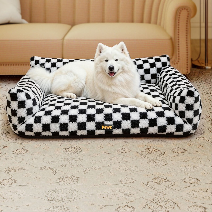 Pawz Pet Bed Soft Plush Checkered Dog Bed Washable Cat Bed Removable Cover XL