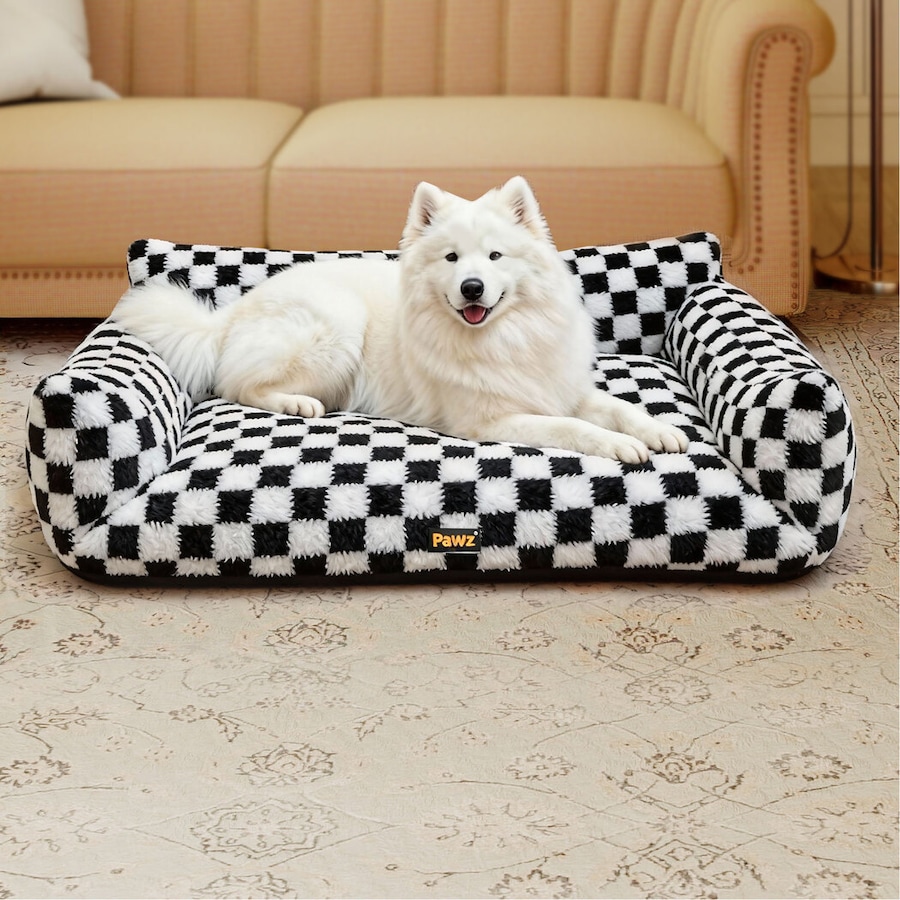 Pawz Pet Bed Soft Plush Checkered Dog Bed Washable Cat Bed Removable Cover XL