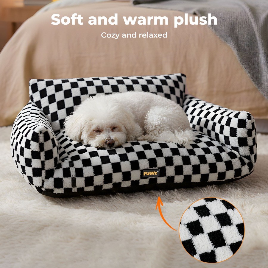 Pawz Pet Bed Soft Plush Checkered Dog Bed Washable Cat Bed Removable Cover XL