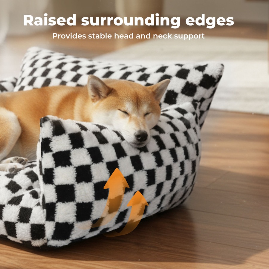 Pawz Pet Bed Soft Plush Checkered Dog Bed Washable Cat Bed Removable Cover XL