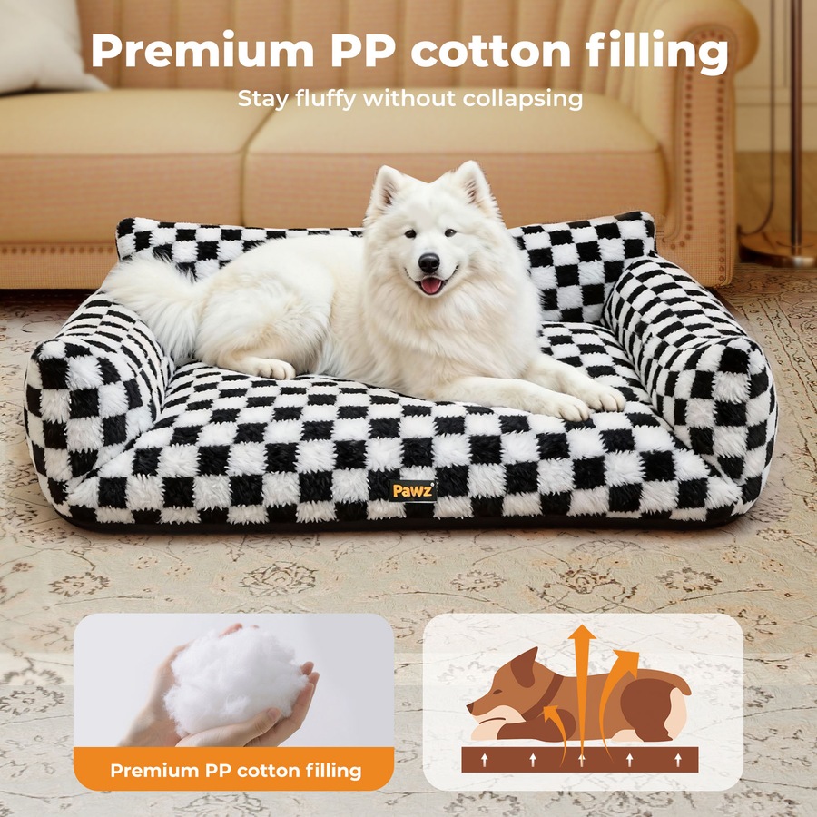Pawz Pet Bed Soft Plush Checkered Dog Bed Washable Cat Bed Removable Cover XL
