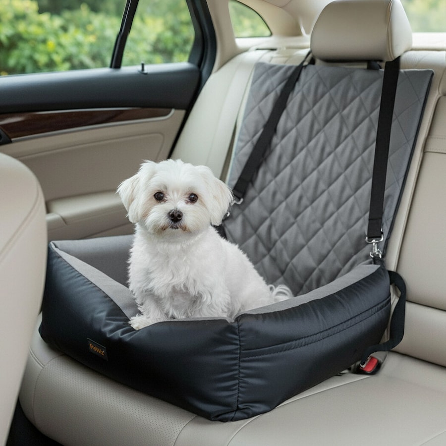 Pawz Pet Car Seat Dog Seat Travel Bed Safety Booster with Side Pocket Grey