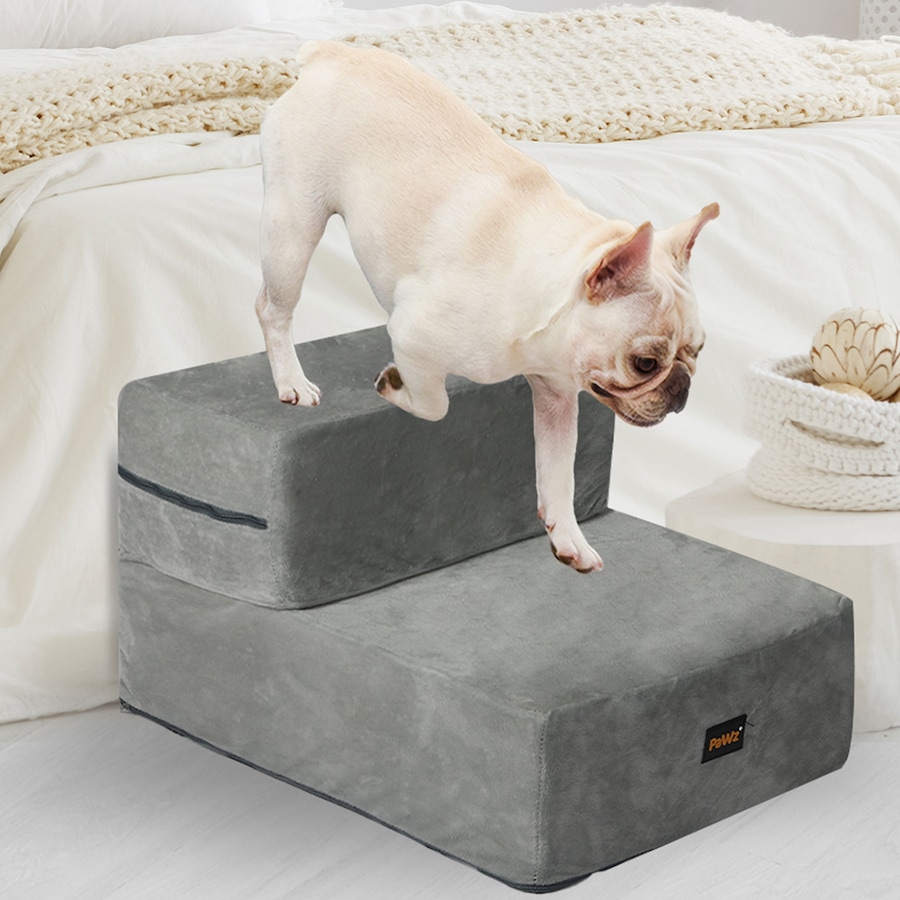 Pawz Pet Ramp For Bed Dog Stairs Memory Foam Removable Washable Cover Light Grey