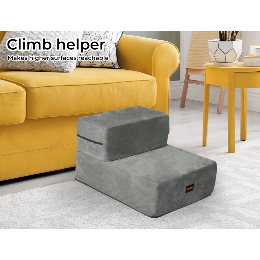 Pawz Pet Ramp For Bed Dog Stairs Memory Foam Removable Washable Cover Light Grey