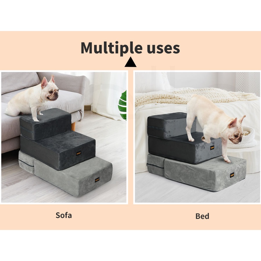 Pawz Pet Ramp For Bed Dog Stairs Memory Foam Removable Washable Cover Light Grey