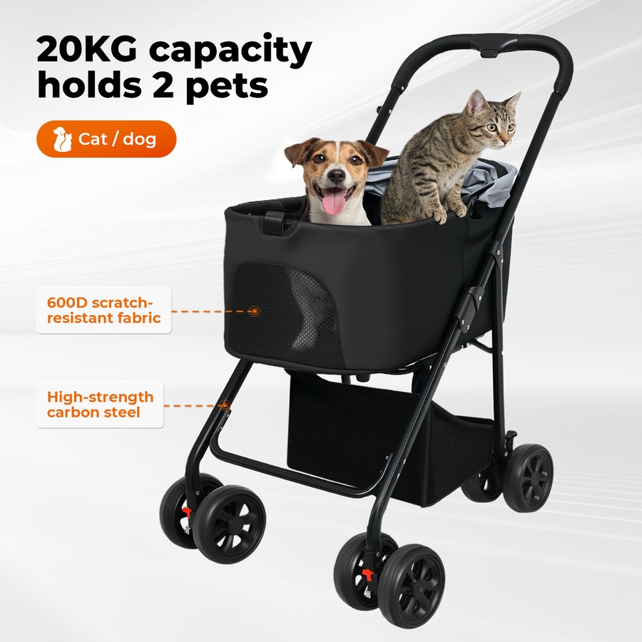 Pawz Pet Stroller 3 in1Dog Cat Pram Carrier Foldable Pushchair Outdoor 4 Wheels