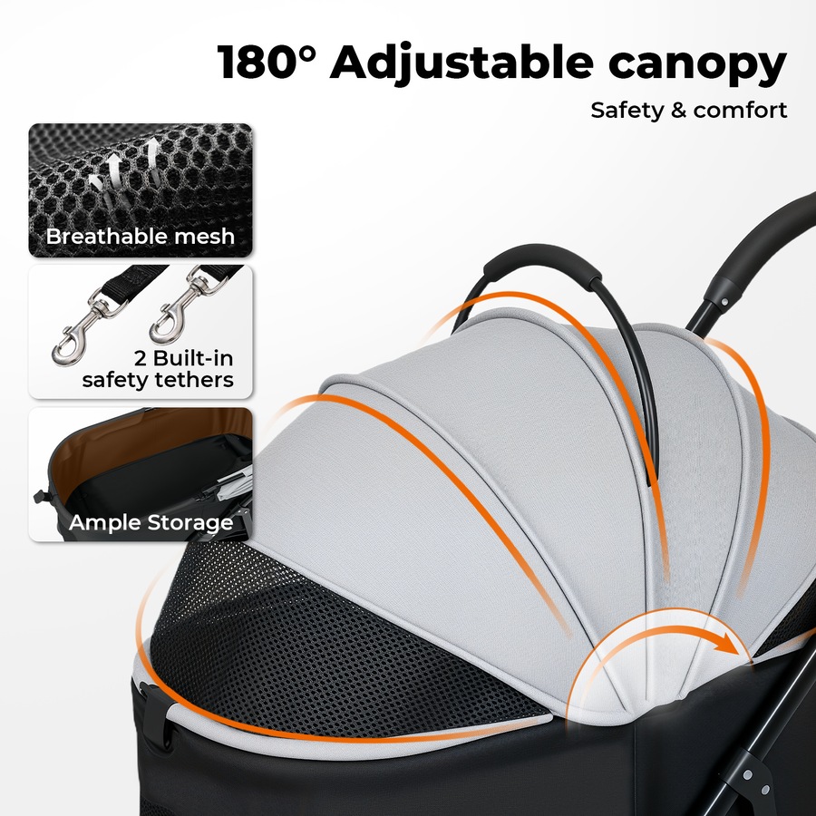 Pawz Pet Stroller 3 in1Dog Cat Pram Carrier Foldable Pushchair Outdoor 4 Wheels