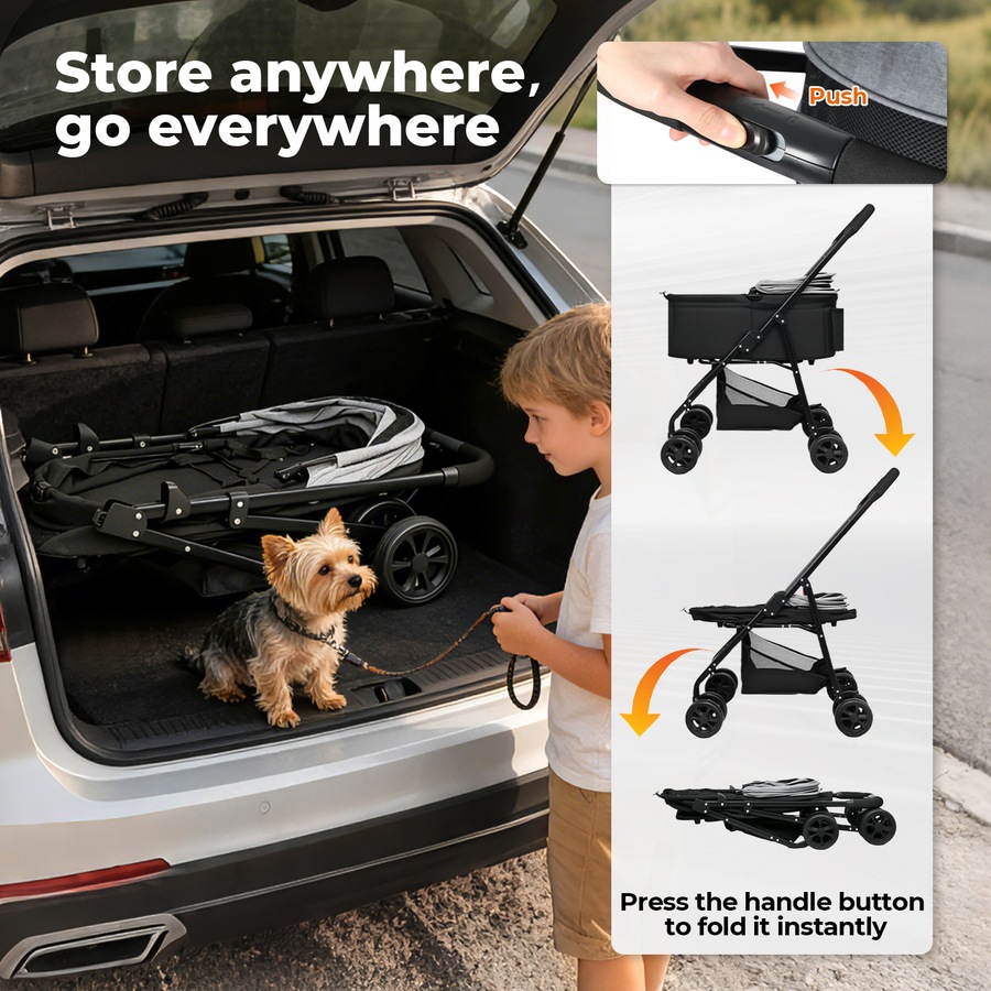 Pawz Pet Stroller 3 in1Dog Cat Pram Carrier Foldable Pushchair Outdoor 4 Wheels