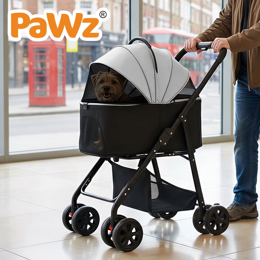 Pawz Pet Stroller 3 in1Dog Cat Pram Carrier Foldable Pushchair Outdoor 4 Wheels