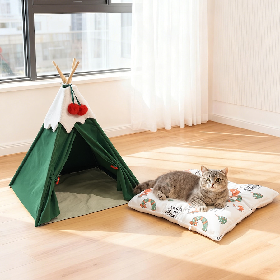Pawz Pet Tent House Pet Teepee Dog Cat Tent Bed Washable Portable Indoor Green S