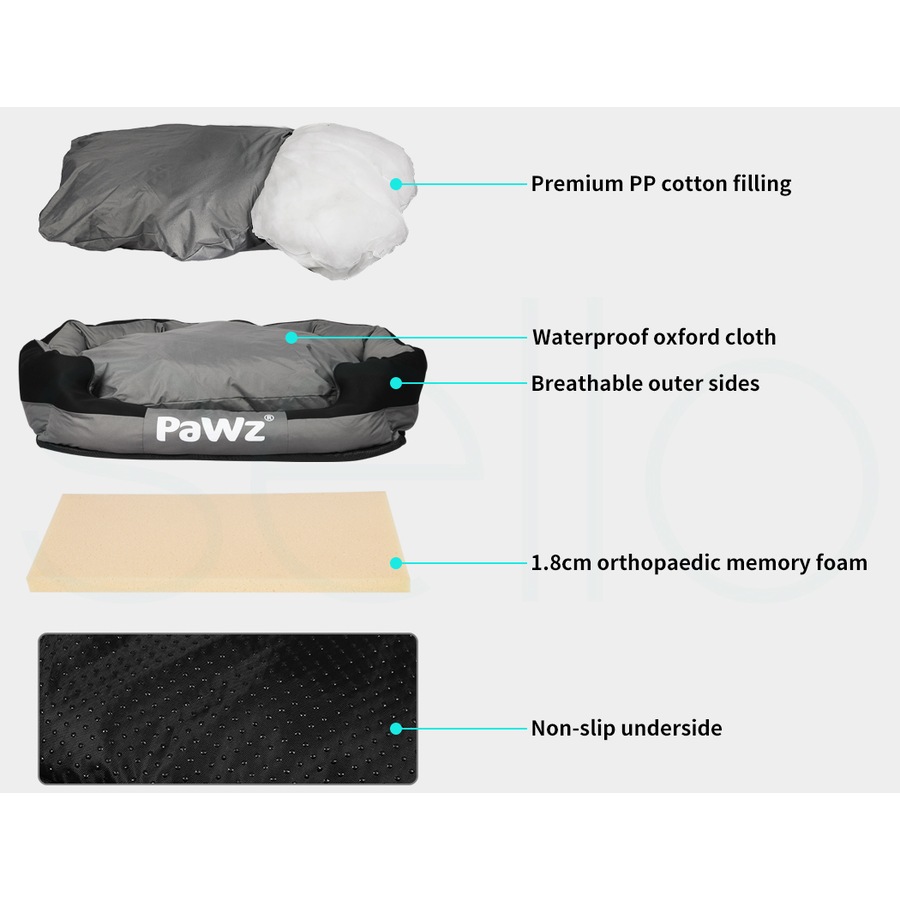 90x70x22cm PaWz Waterproof Pet Bed Memory Foam Removable