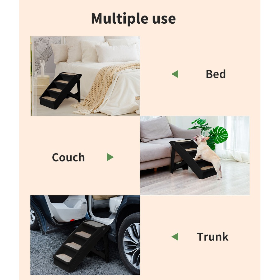Pawz Pet Ramp Indoor Dog Steps Stair Portable Foldable Ladder For Bed Sofa Black