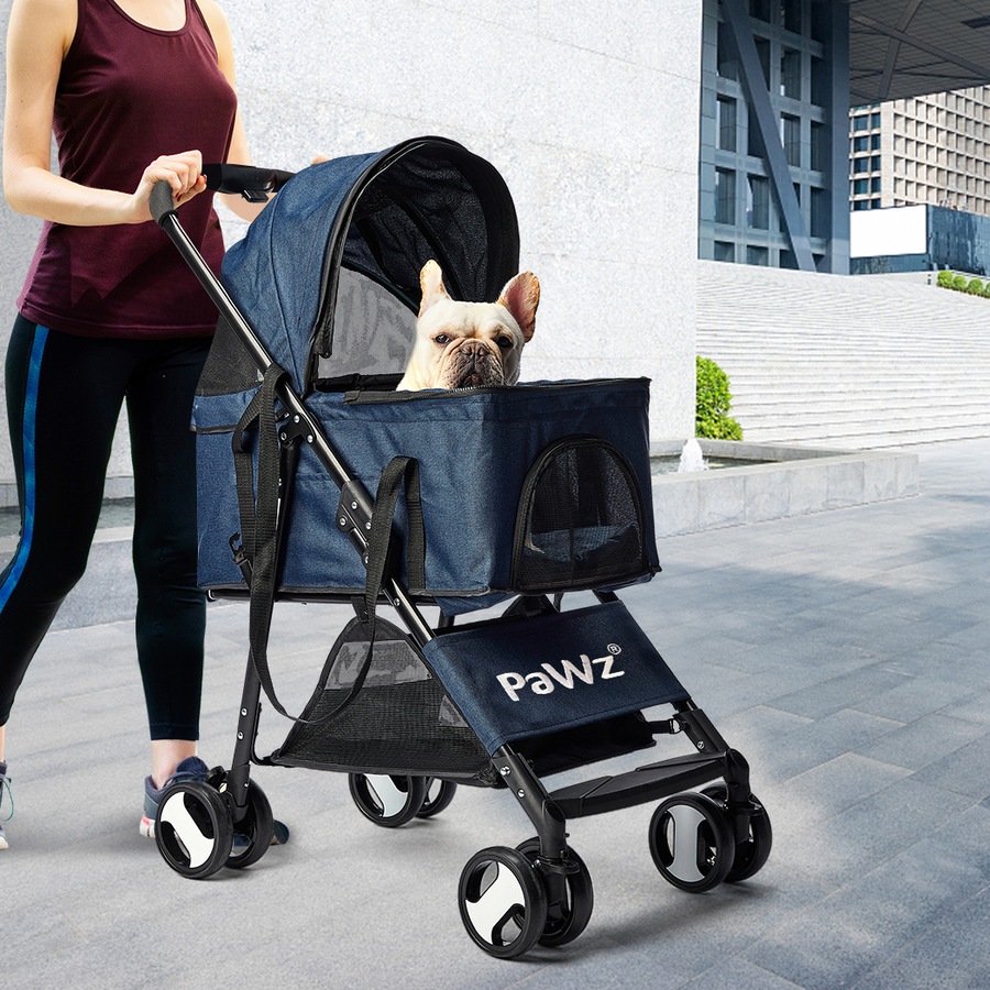 PaWz Large Pet Stroller Dog Cat Carrier Travel Pushchair Foldable Pram Navy