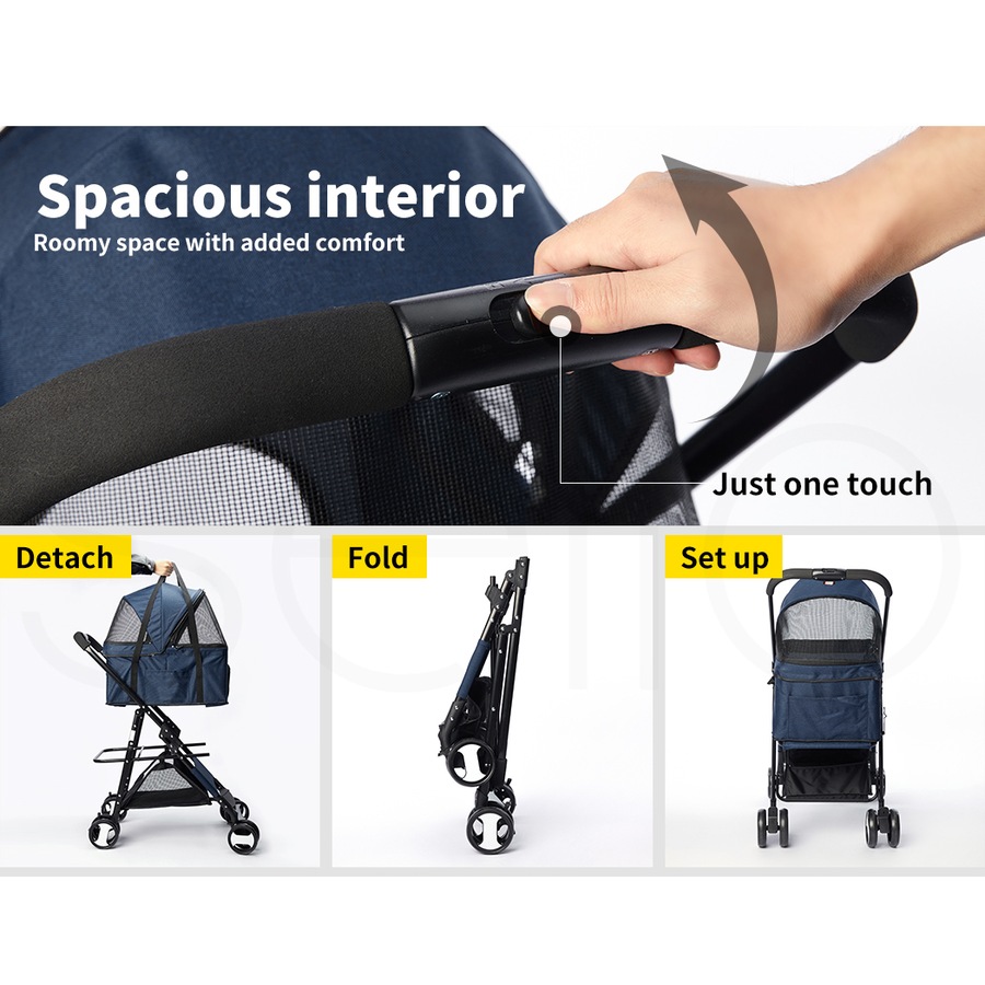 PaWz Large Pet Stroller Dog Cat Carrier Travel Pushchair Foldable Pram Navy