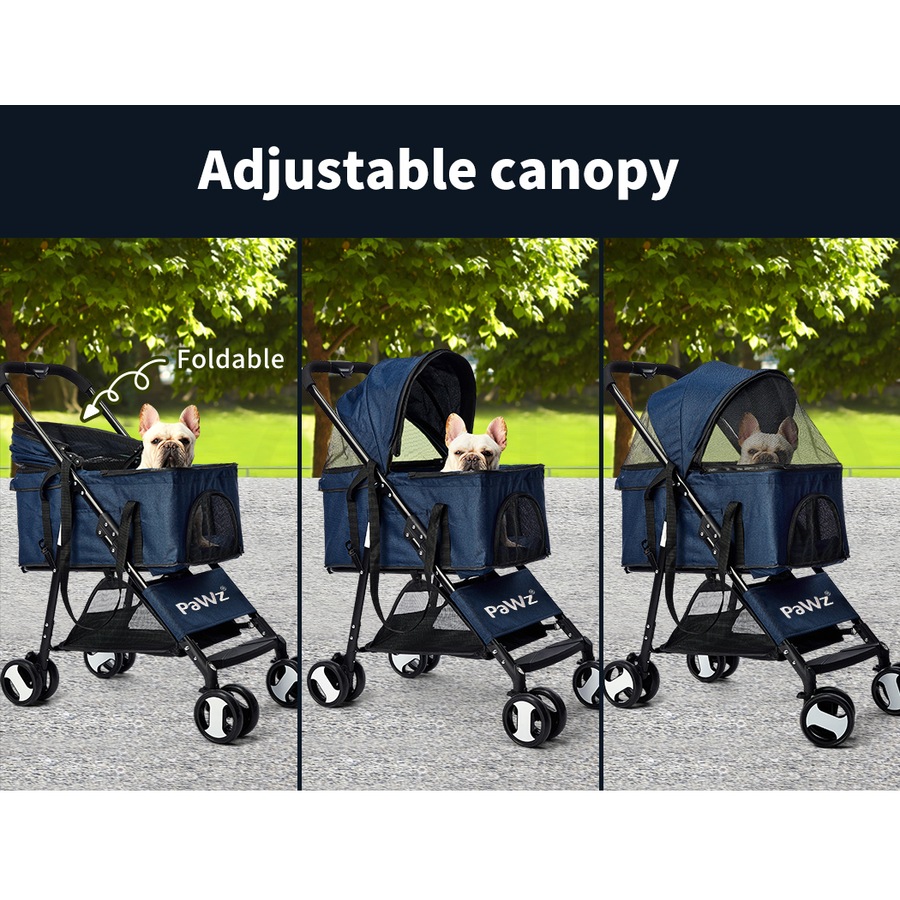 PaWz Large Pet Stroller Dog Cat Carrier Travel Pushchair Foldable Pram Navy