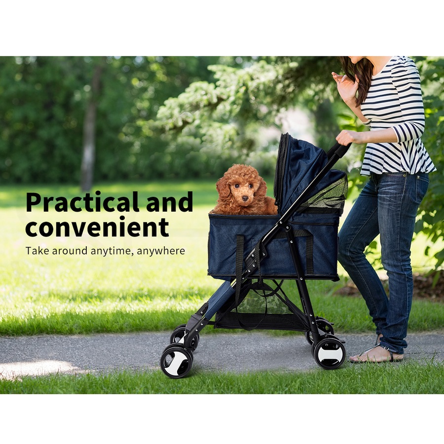 PaWz Large Pet Stroller Dog Cat Carrier Travel Pushchair Foldable Pram Navy