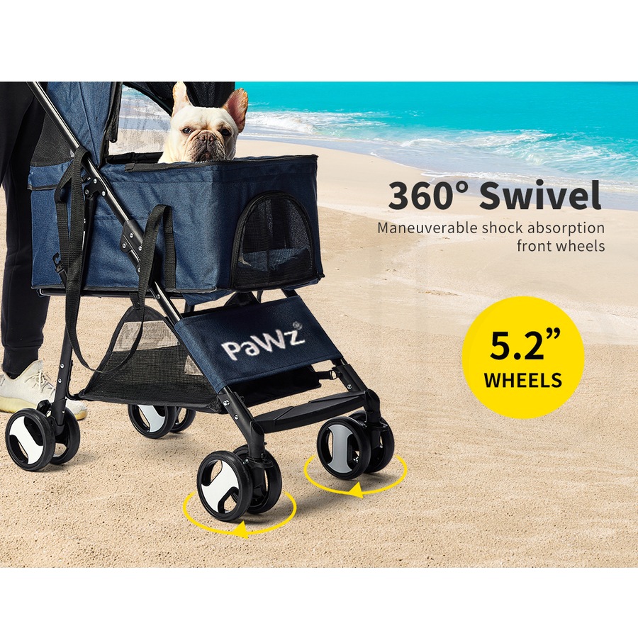 PaWz Large Pet Stroller Dog Cat Carrier Travel Pushchair Foldable Pram Navy