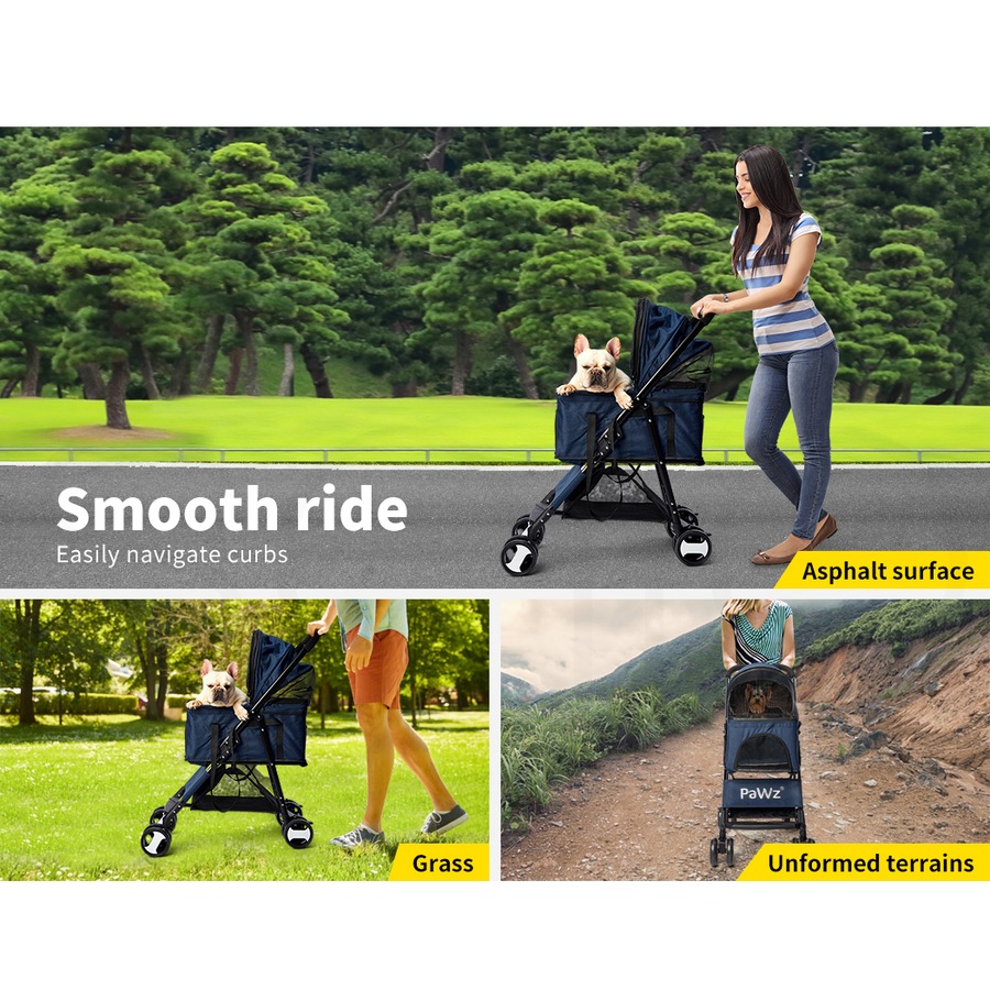 PaWz Large Pet Stroller Dog Cat Carrier Travel Pushchair Foldable Pram Navy