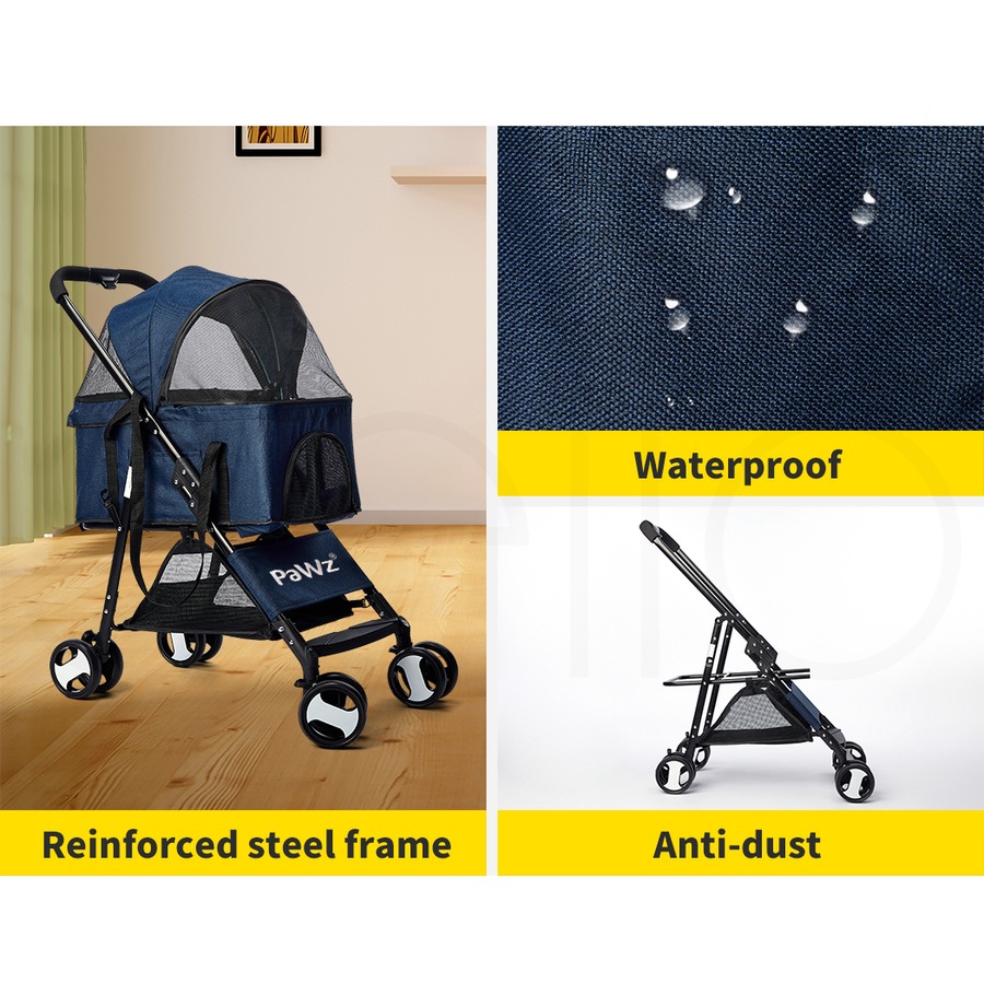 PaWz Large Pet Stroller Dog Cat Carrier Travel Pushchair Foldable Pram Navy