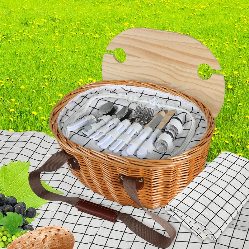 Buy Picnic Basket Set Willow Baskets Outdoor Storage Foldable Insulated