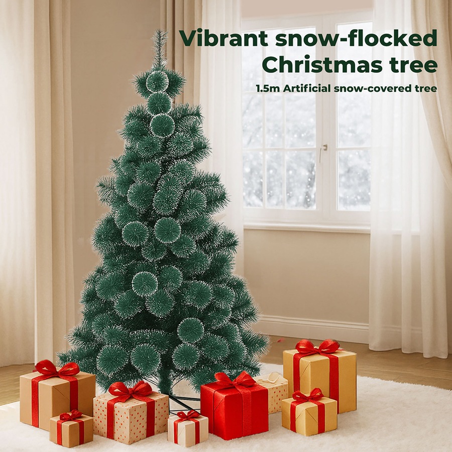 150cm Christmas Tree Santaco, 180 Tips, Full Pine Needle Snow Flocked Artificial