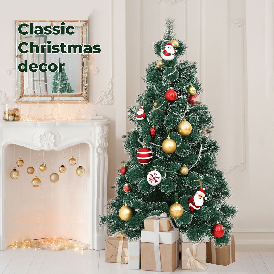 150cm Christmas Tree Santaco, 180 Tips, Full Pine Needle Snow Flocked Artificial