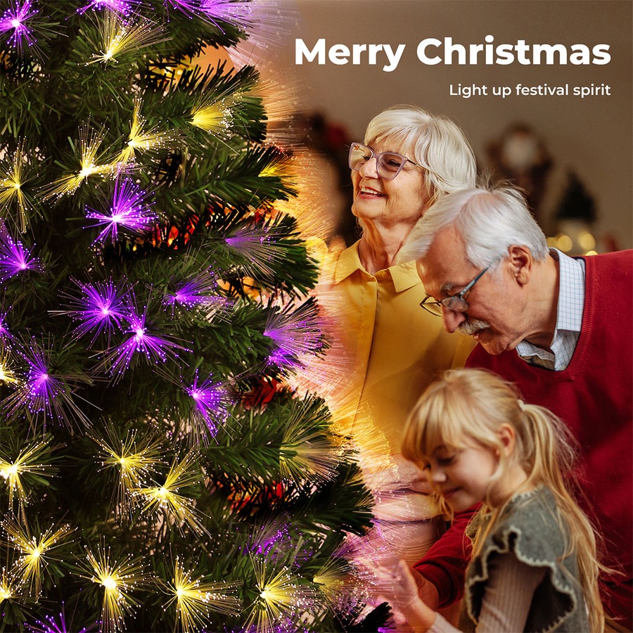 210cm Christmas Tree Santaco, 170 Tips, Warm White Pink LED Lights Fibre Optic