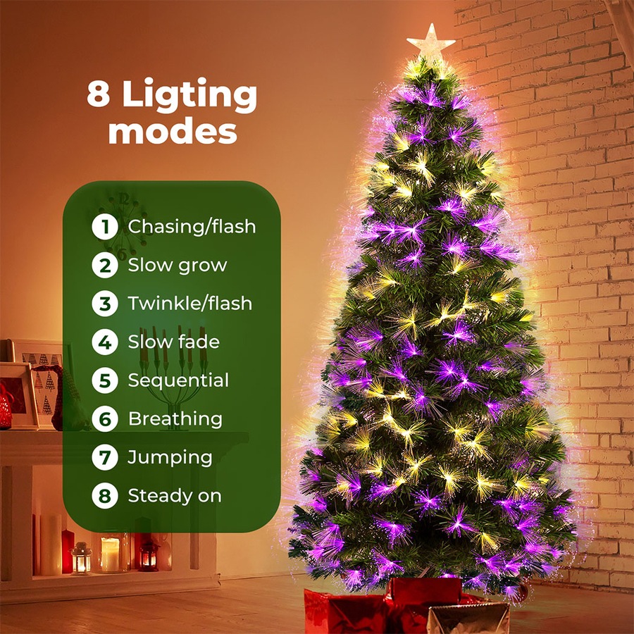 210cm Christmas Tree Santaco, 170 Tips, Warm White Pink LED Lights Fibre Optic