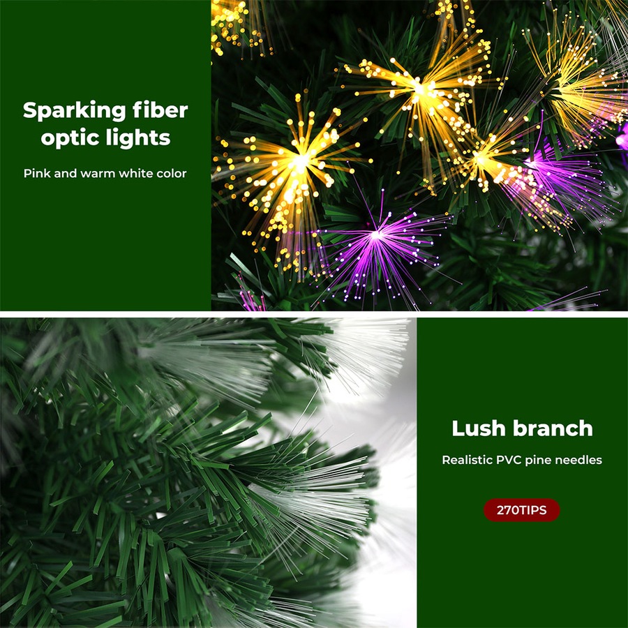 210cm Christmas Tree Santaco, 170 Tips, Warm White Pink LED Lights Fibre Optic
