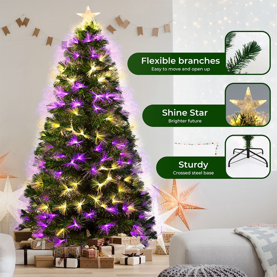 210cm Christmas Tree Santaco, 170 Tips, Warm White Pink LED Lights Fibre Optic