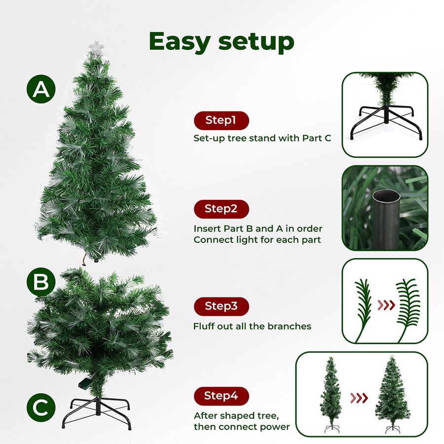 210cm Christmas Tree Santaco, 170 Tips, Warm White Pink LED Lights Fibre Optic