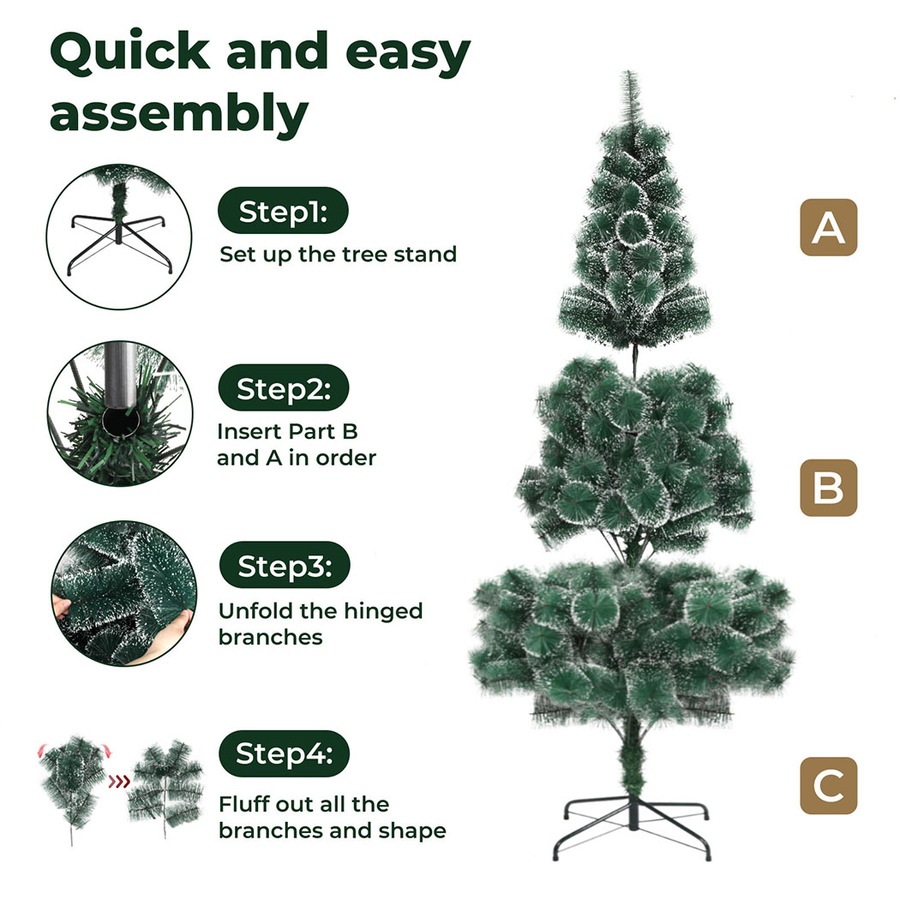 210cm Christmas Tree Santaco, 320 Tips, Full Pine Needle Snow Flocked Artificial