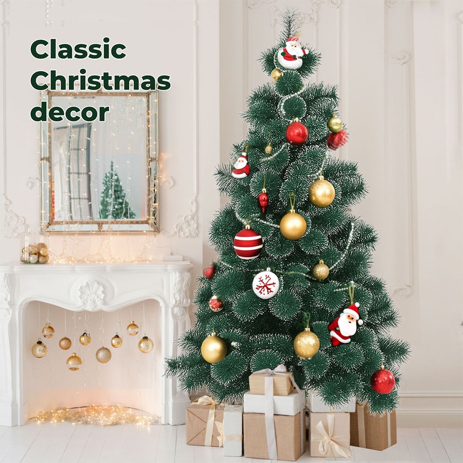210cm Christmas Tree Santaco, 320 Tips, Full Pine Needle Snow Flocked Artificial