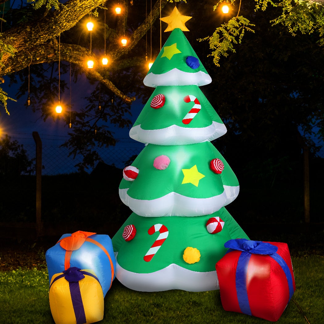 Santaco Christmas Inflatable Xmas Tree Green Gift Decorations Outdoor LED Lights