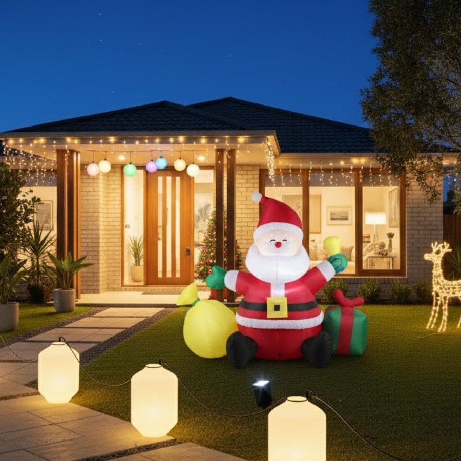 Santaco Inflatable Christmas Santa Lighted 1.8m Blow Up Xmas Outdoor Decoration