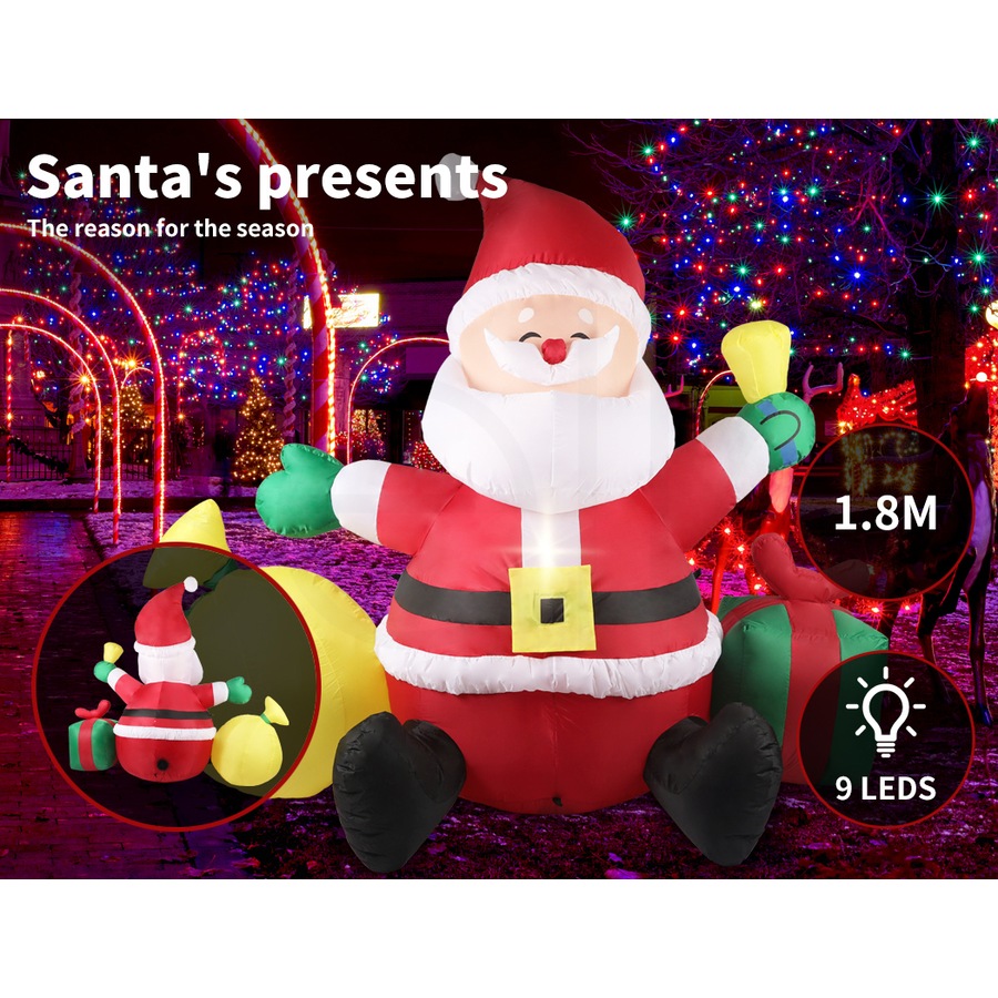 Santaco Inflatable Christmas Santa Lighted 1.8m Blow Up Xmas Outdoor Decoration