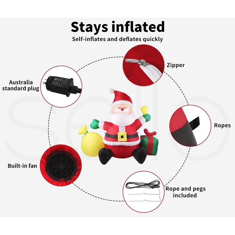 Santaco Inflatable Christmas Santa Lighted 1.8m Blow Up Xmas Outdoor Decoration