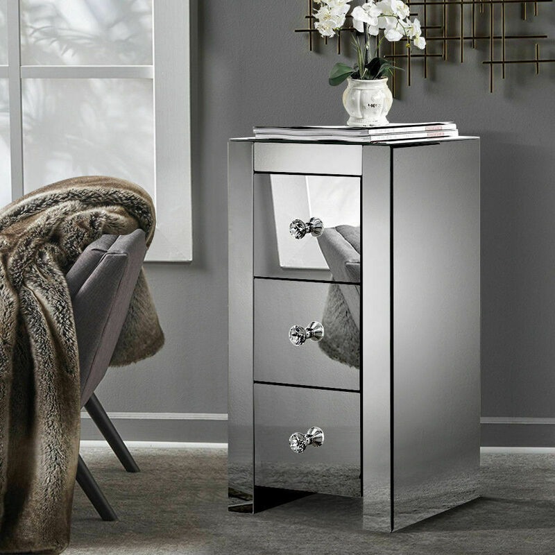Levede Mirrored Bedside Tables Chest Nightstand Crystal Glass Table 3