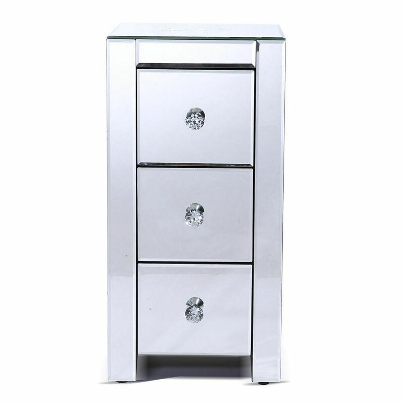Levede Mirrored Bedside Tables Chest Nightstand Crystal Glass Table 3