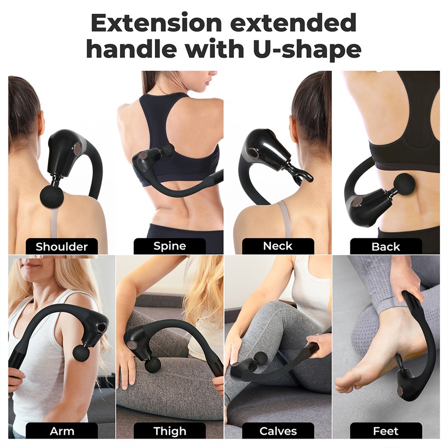4-Head Deep Tissue Massage Gun w/ Extended Handle