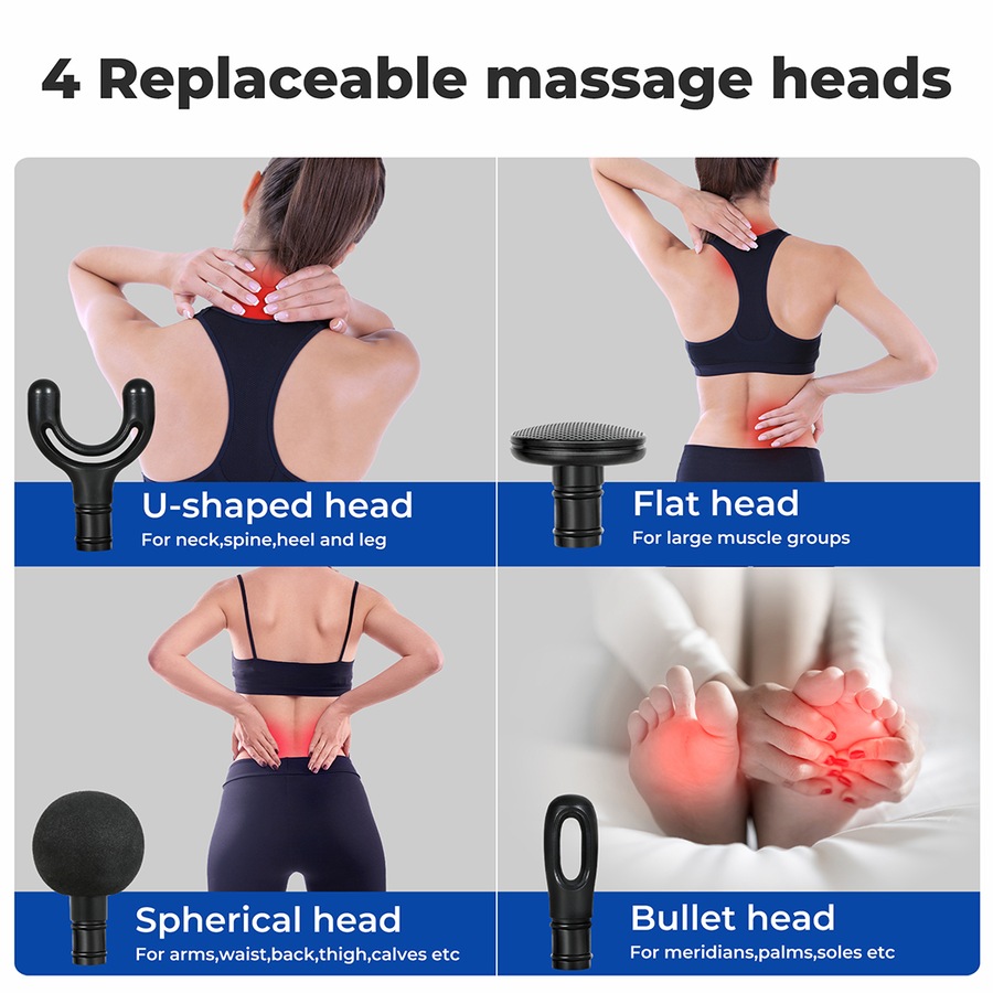 4-Head Deep Tissue Massage Gun w/ Extended Handle
