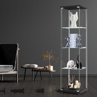 Stacked Display Storage Cabinet Glass 164cm Tall with 4 Tier Shelves Floor Black