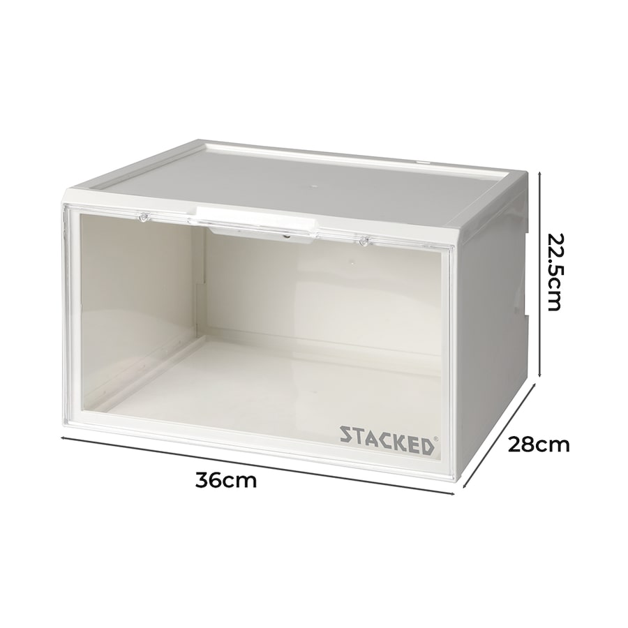 10Pcs Shoe Box Sneaker Display Case Storage Stackable w/ LED & Voice Activated - White