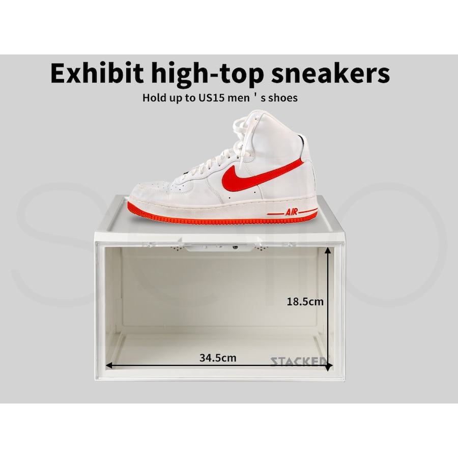 10Pcs Shoe Box Sneaker Display Case Storage Stackable w/ LED & Voice Activated - White