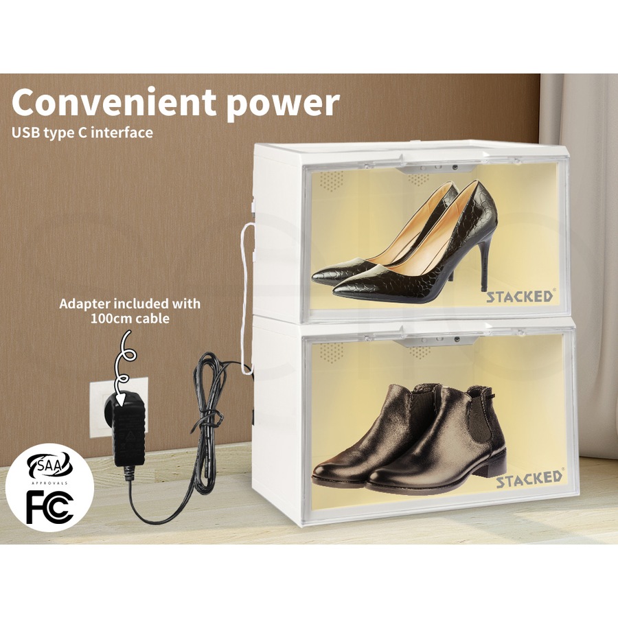 10Pcs Shoe Box Sneaker Display Case Storage Stackable w/ LED & Voice Activated - White