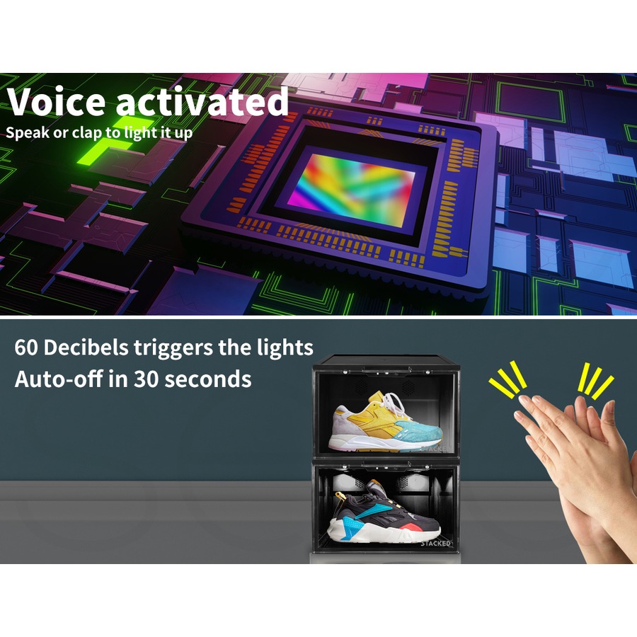 Stacked Shoe Box Sneaker Display Case LED Lighted Magnetic Anti-oxidation Clear