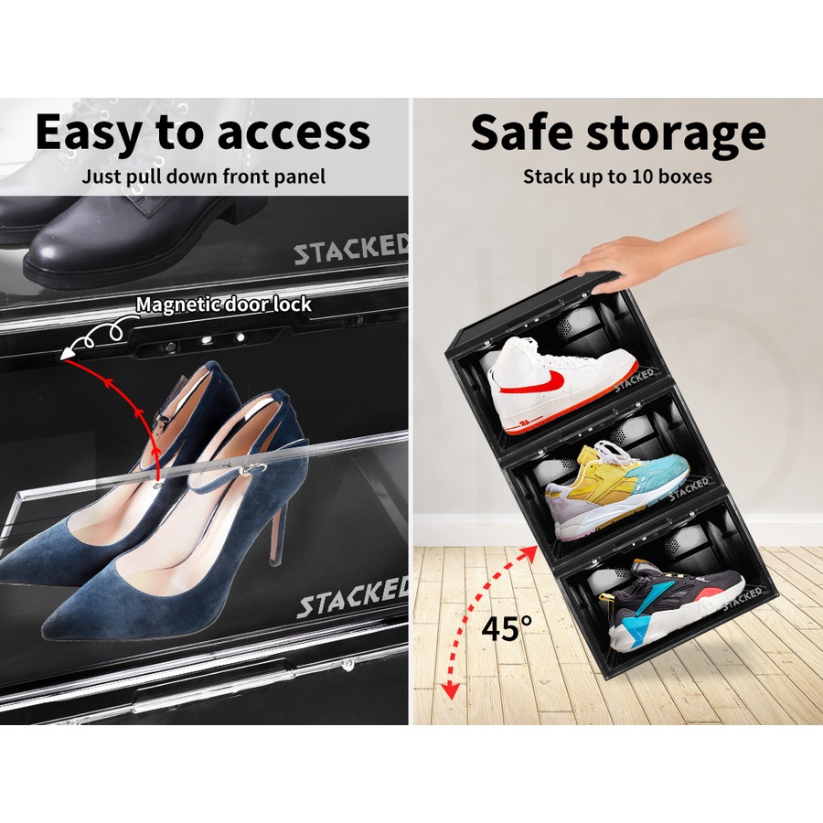 Stacked Shoe Box Sneaker Display Case LED Lighted Magnetic Anti-oxidation Clear