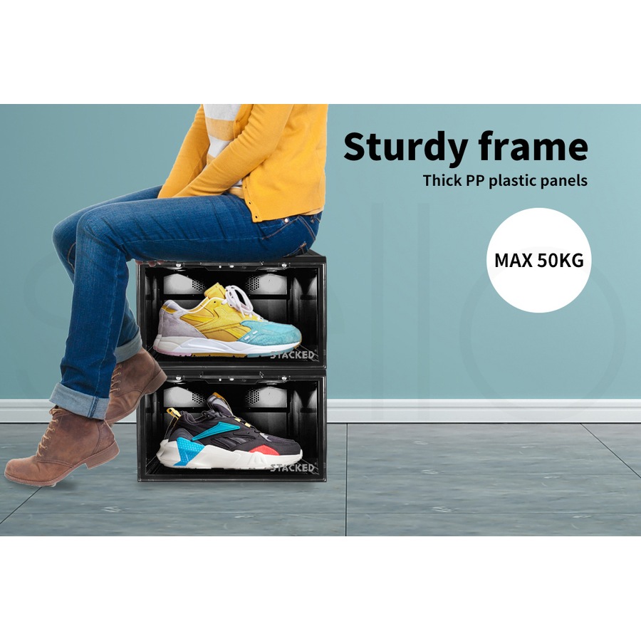 Stacked Shoe Box Sneaker Display Case LED Lighted Magnetic Anti-oxidation Clear